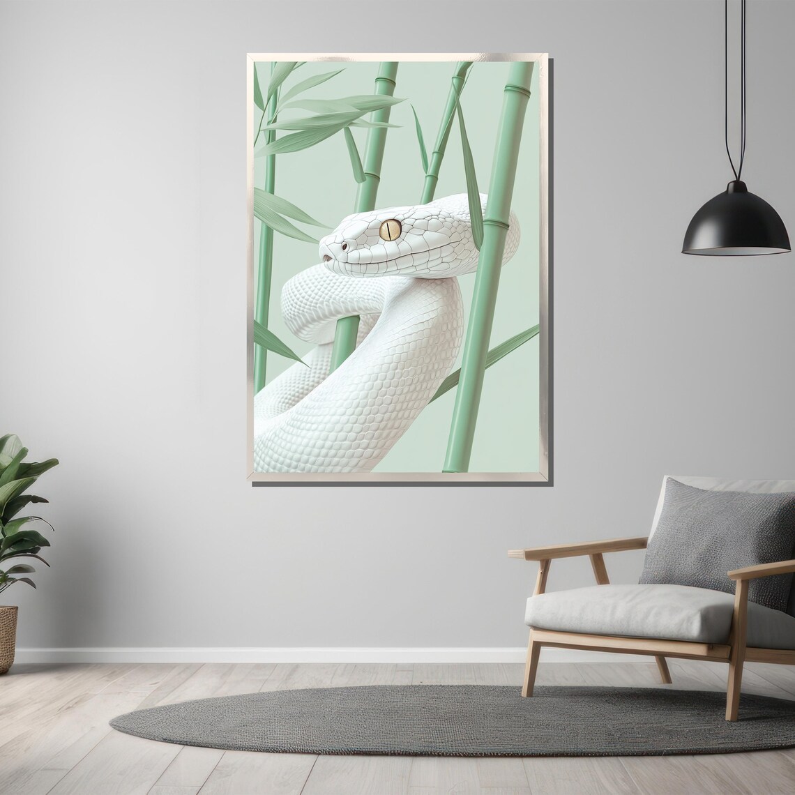 Ivory Serpent Minimalist White Snake Coiled in Bamboo Zen Poster - Image 3
