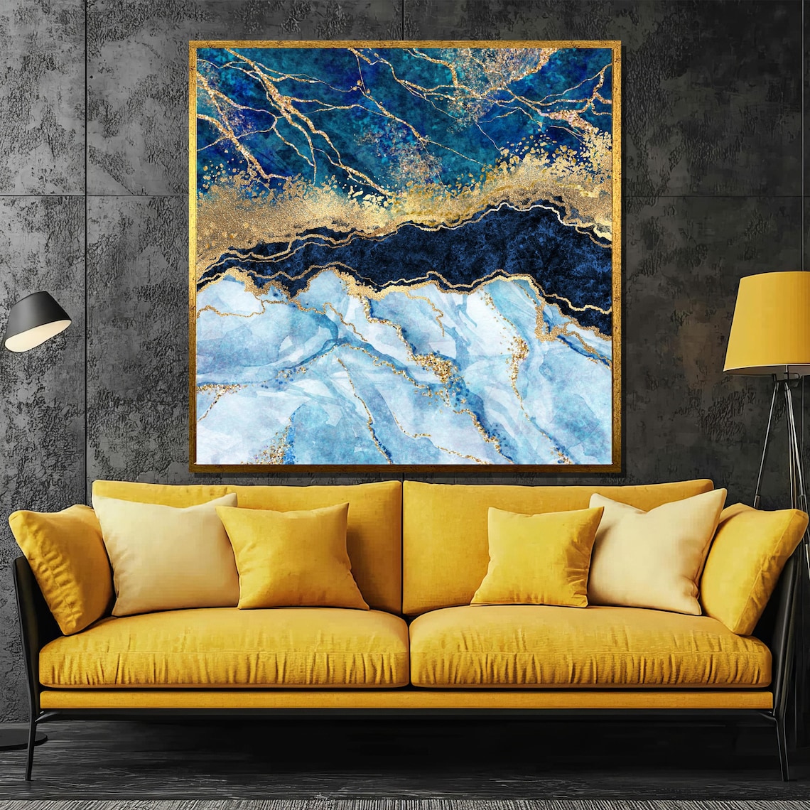 Sapphire Blue Gold Vein Ice Marble Luxury Abstract Painting Poster - Image 3