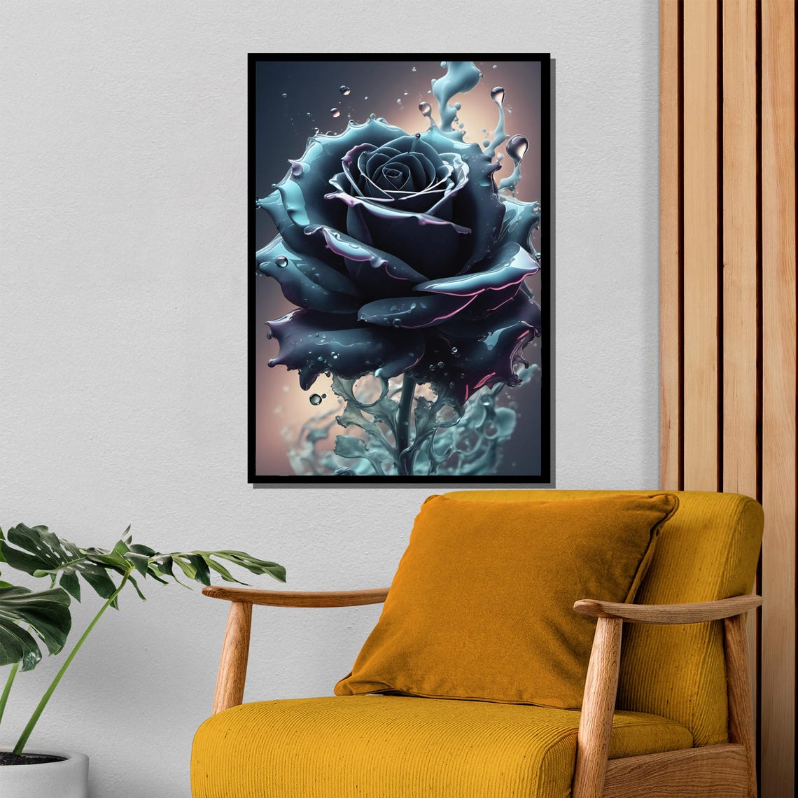 Surreal Blue Rose Splashing Water Effect Dramatic Bloom Poster - Image 4