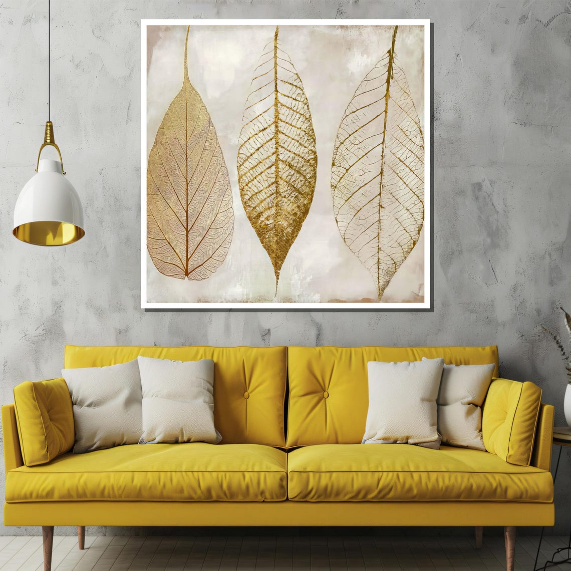 Three Golden Skeleton Leaves on a Cream Minimalist Art Poster - Image 2