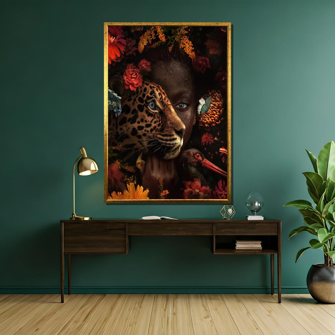 Surreal Leopard And Woman Fusion In A Floral Dreamscape Poster - Image 5