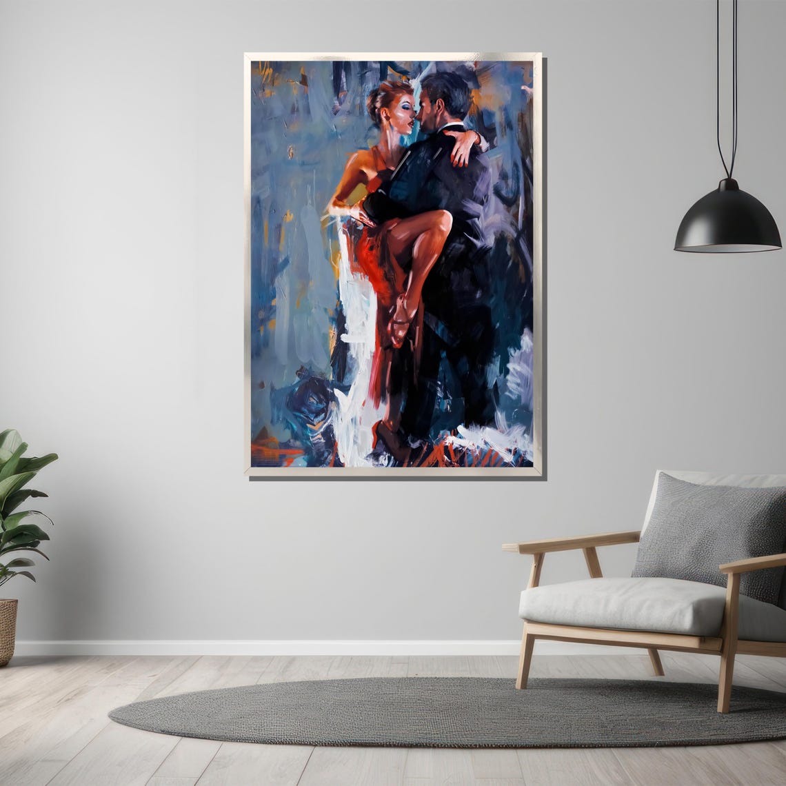 Passionate Tango Lift Couple in Red Dress Blue Haze Art Poster - Image 3