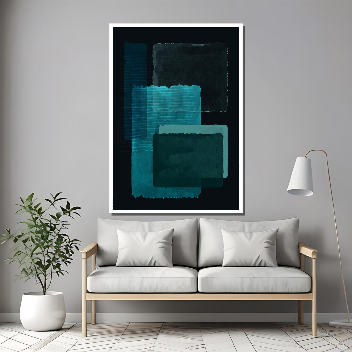 Rothko Style Deep Teal Geometric Rectangles Modern Abstract Poster - Image 2
