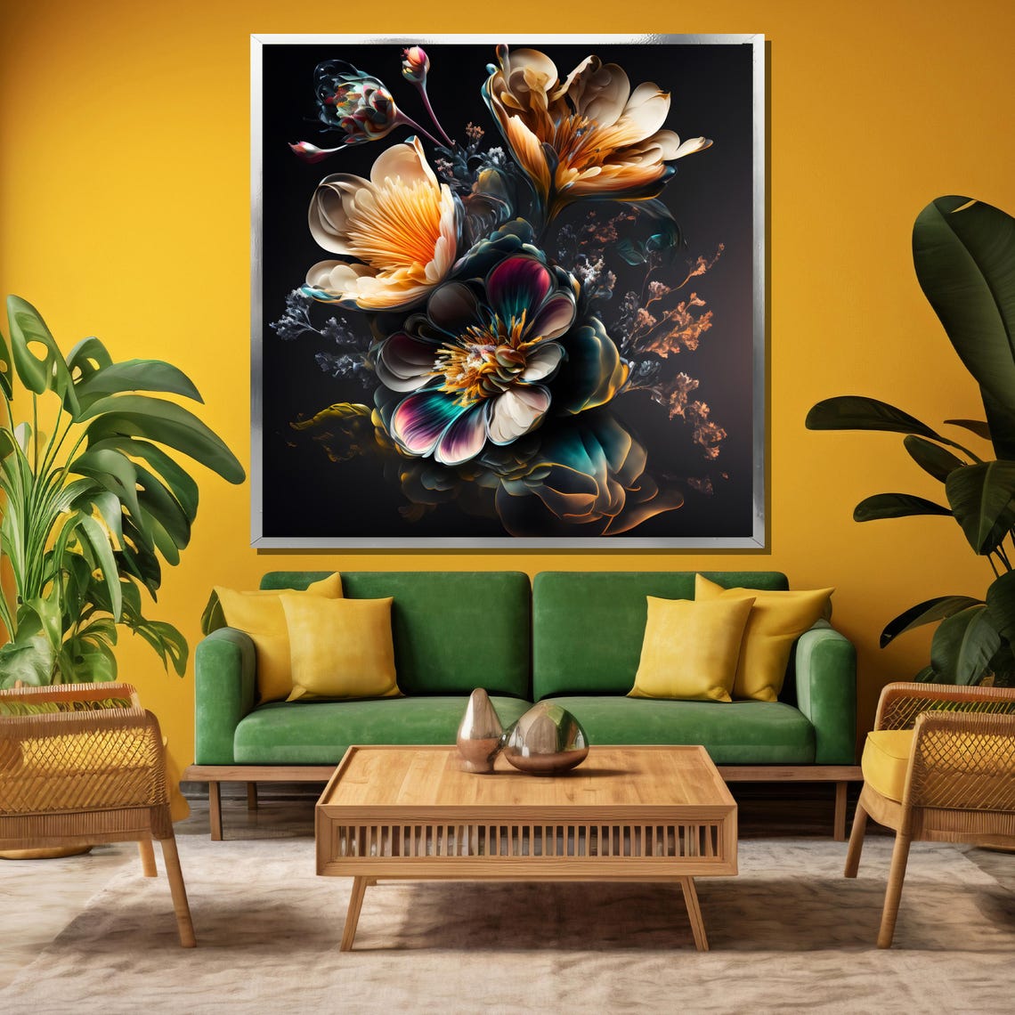 Iridescent Abstract Floral Explosion on a Deep Black Art Poster - Image 3