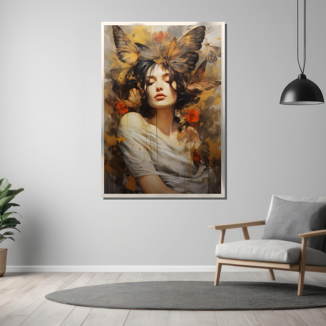 Enchanting Butterfly Woman With Golden Wings Dreamy Art Poster - Image 3