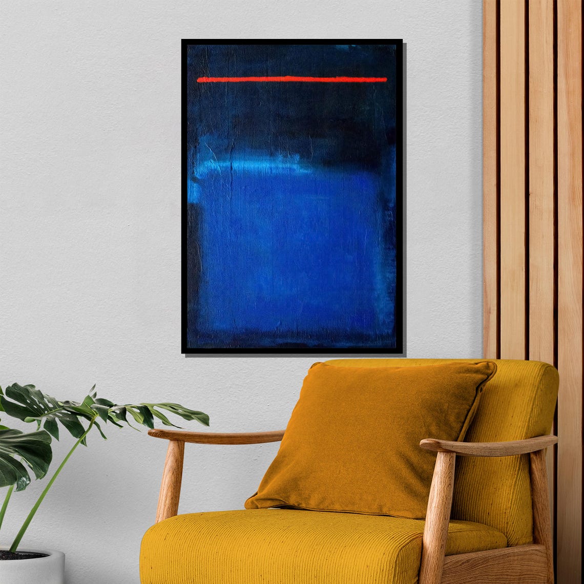 Rothko-Style Cobalt Blue Red Line Color-Field Abstract Art Poster - Image 4