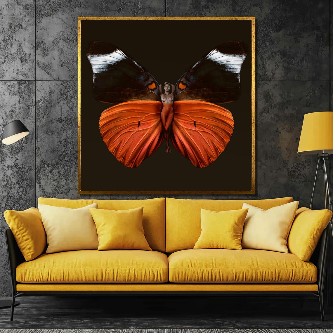 Surreal Butterfly Woman Painting Unique Wall Art Gift For Modern Home Decor Nature Inspired Artistic Expression