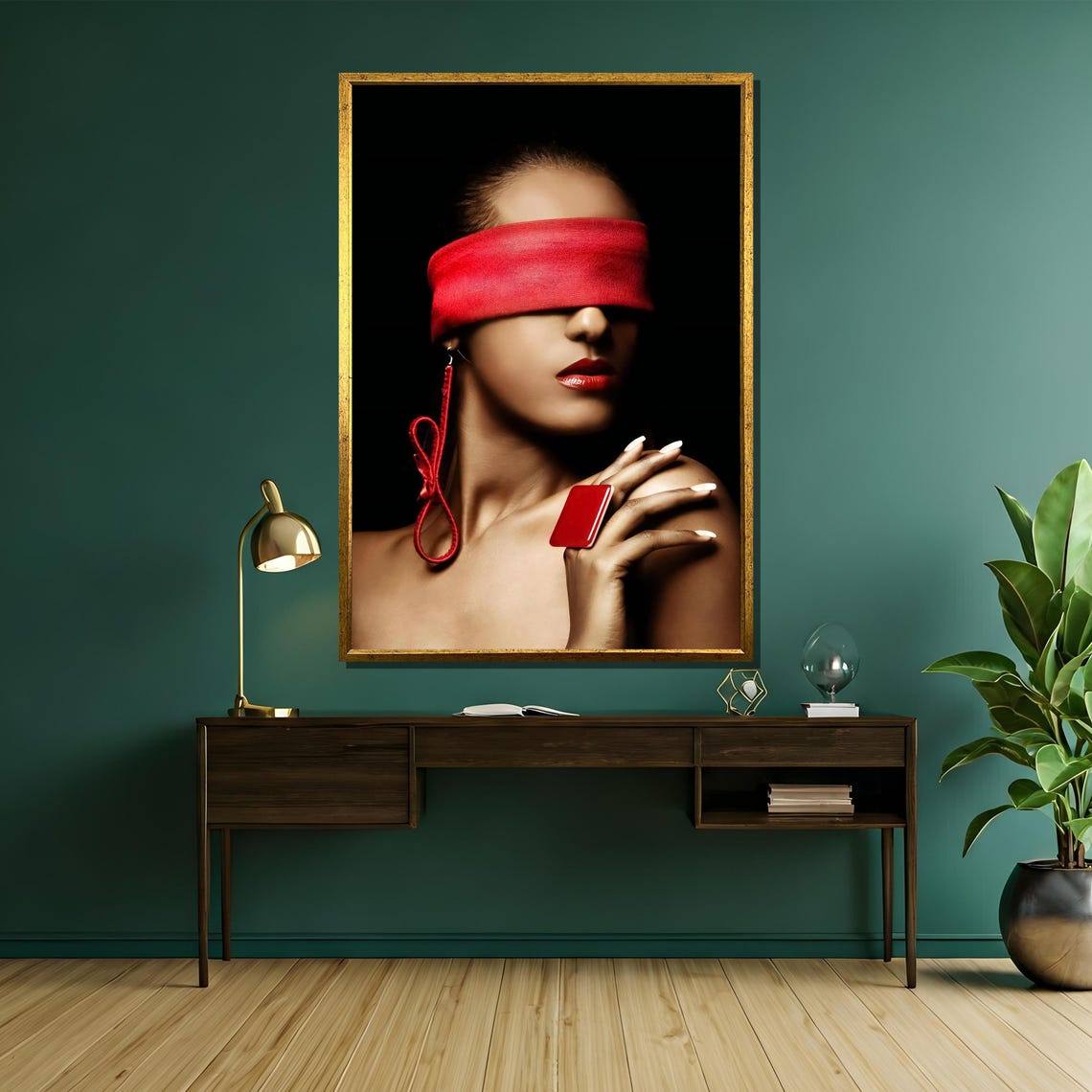 Seductive Red Blindfold Painting Sensual Art Gift Bold And Mysterious Wall Decor For Modern Interiors - Image 5