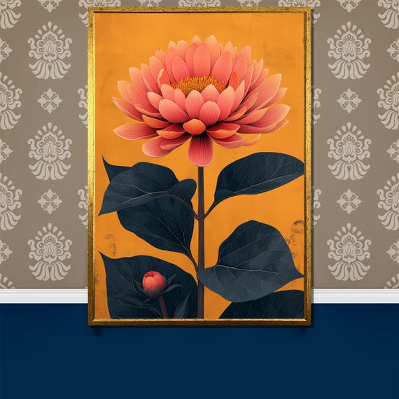 Coral Bloom Painting Gift Bold Botanical Art On Elegant Flower Wall Decor Nature Inspired Painting Gift For Home
