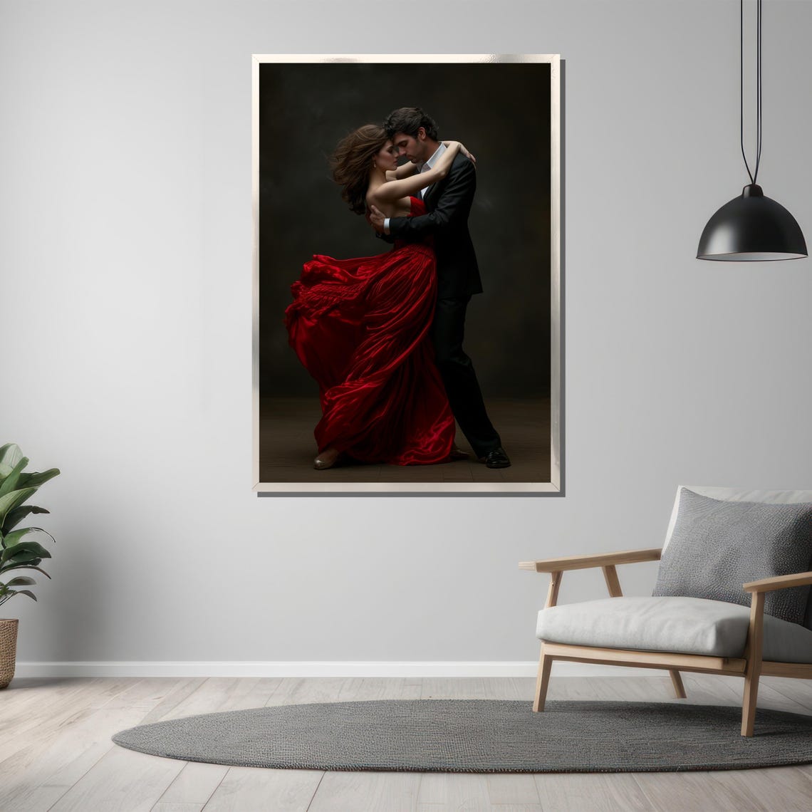 Romantic Couple Dancing Red Dress Dark Moody Elegant Art Poster - Image 3