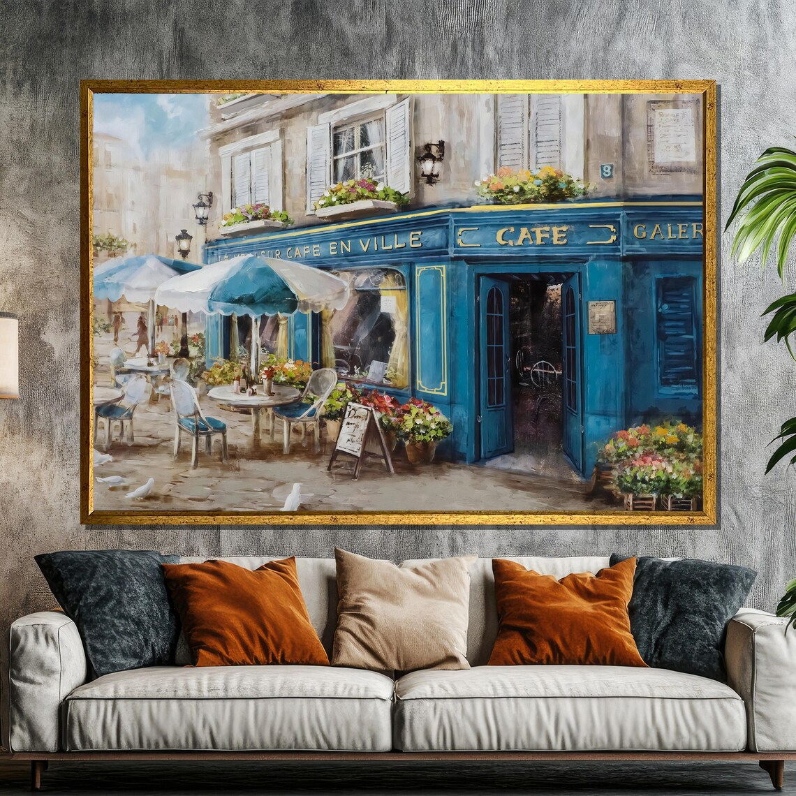 French Cafe Painting, Vintage Paris Street Scene Art Print
