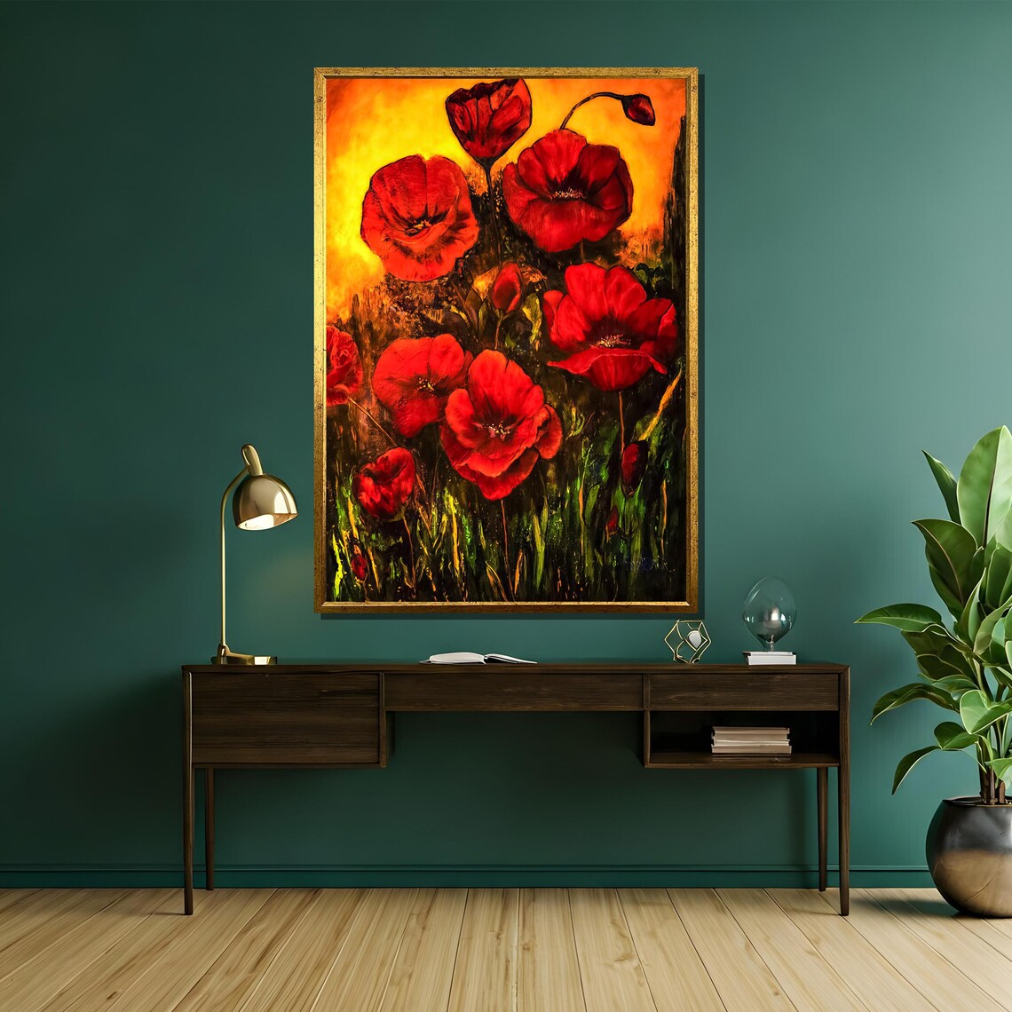 Vivid Red Poppies At Sunset Golden Impressionist Garden Poster - Image 5