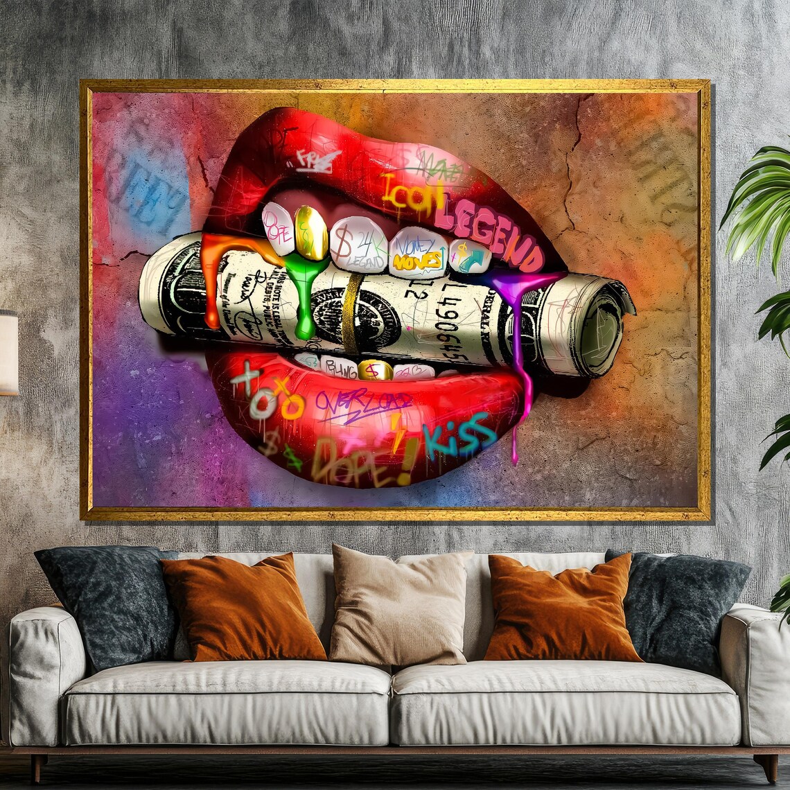 Graffiti Lips Biting Money Roll Legend Fashion Pop Art Poster