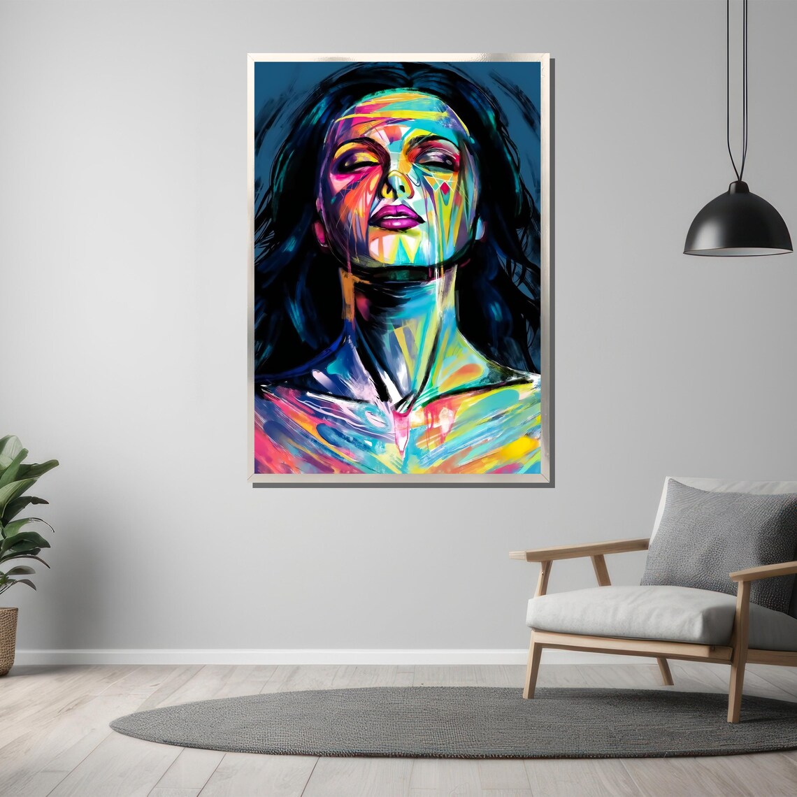 Vibrant Abstract Woman Face Rainbow Paint Strokes Portrait Poster - Image 3