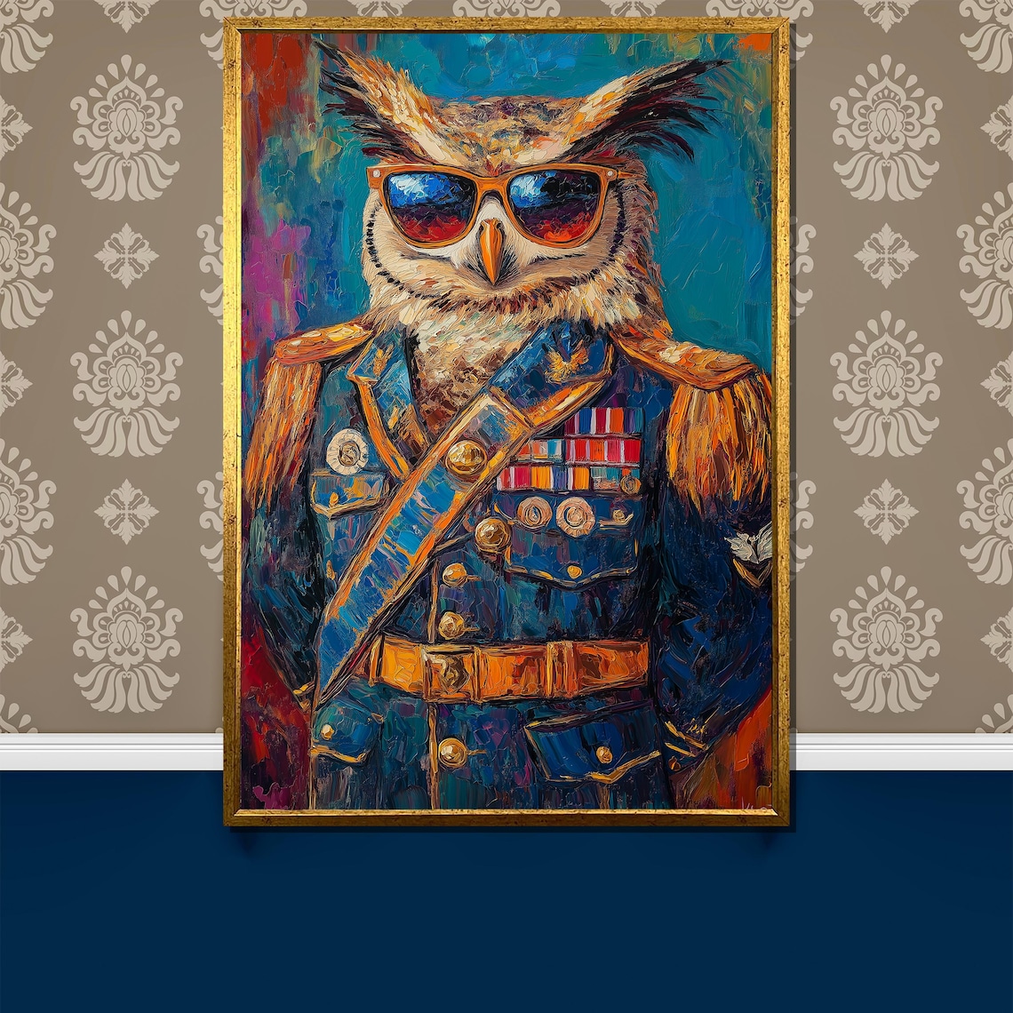 Cool Owl Officer in Sunglasses and a Decorated Military Uniform Poster