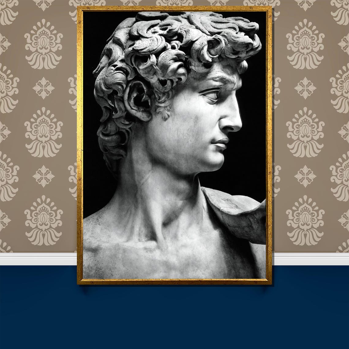 David Head Black White Classical Sculpture Marble Art Poster