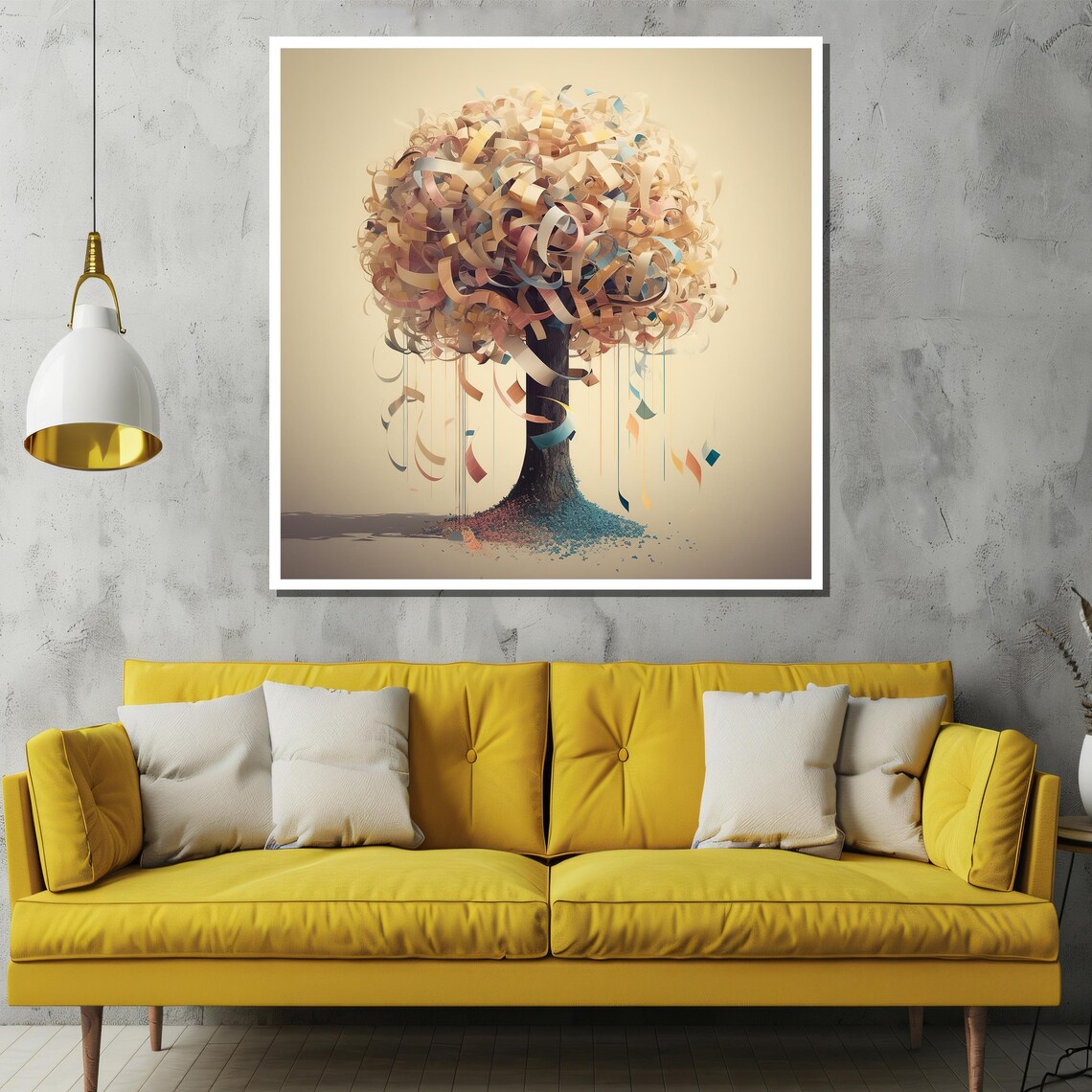 Whimsical Ribbon Confetti Tree On Cream Background Art Poster - Image 2