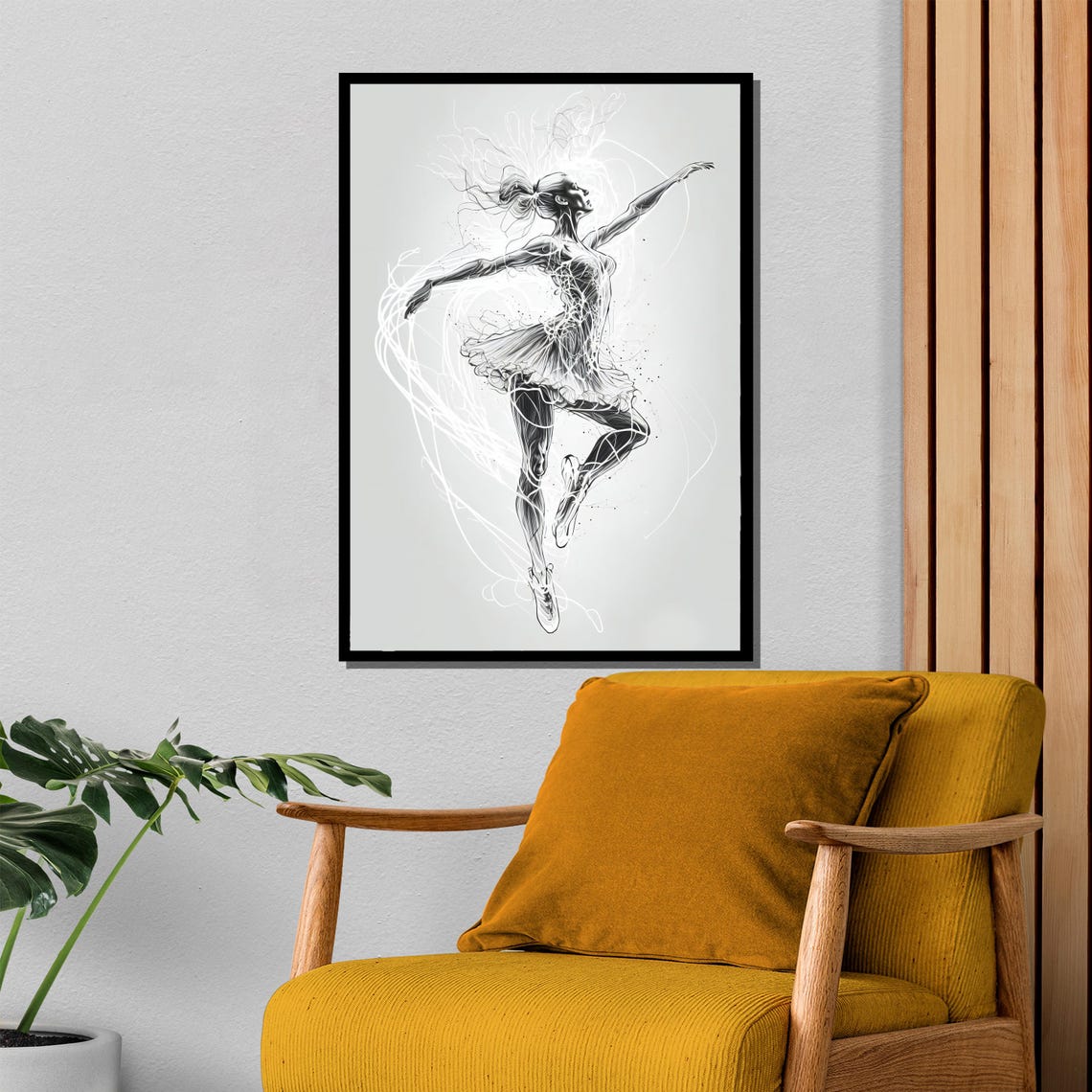 Black and White Line Art Ballerina in Motion Sketch Art Poster - Image 4