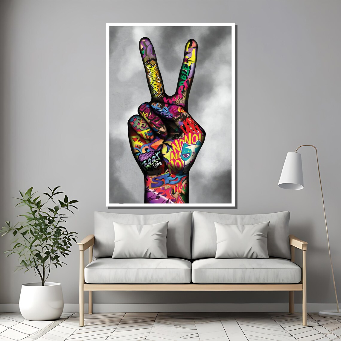 Graffiti Peace Sign Hand Colorful Street Art On Smoke Poster - Image 2