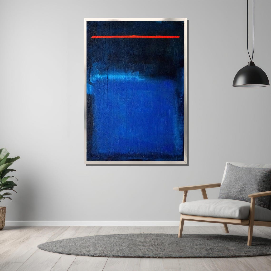 Rothko-Style Cobalt Blue Red Line Color-Field Abstract Art Poster - Image 3