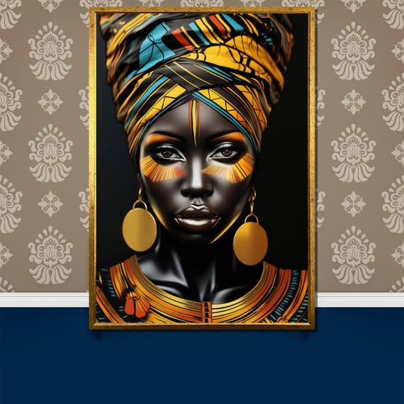 Bold African Tribal Woman Painting Yellow And Black Cultural Portrait Wall Art Vibrant Wall Decor And Gift For Boho Interiors
