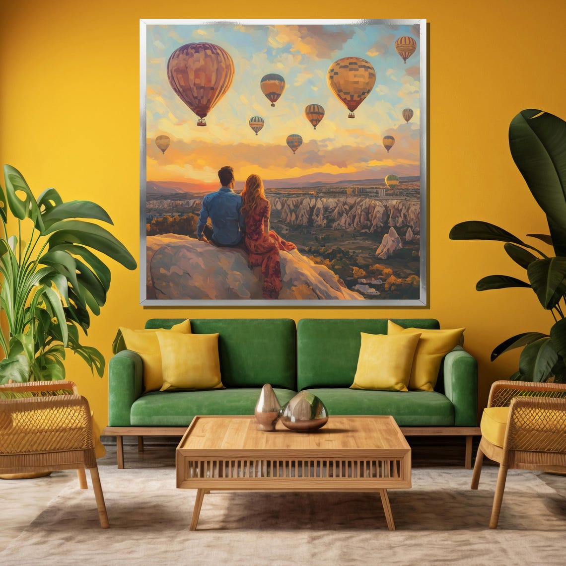 Couple Watching Hot Air Balloons Cappadocia Sunset Art Poster - Image 3