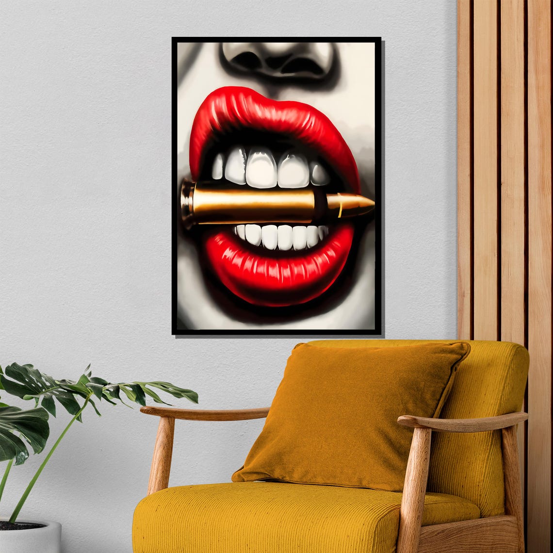 Red Lips Bullet Black White Edgy Pop Art Cinematic Elegant Poster - Image 4