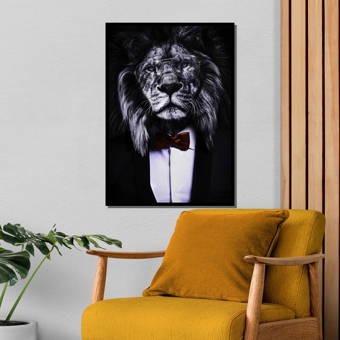 Dapper Lion in Tuxedo Glasses and Bow Tie Portrait Art Poster - Image 4
