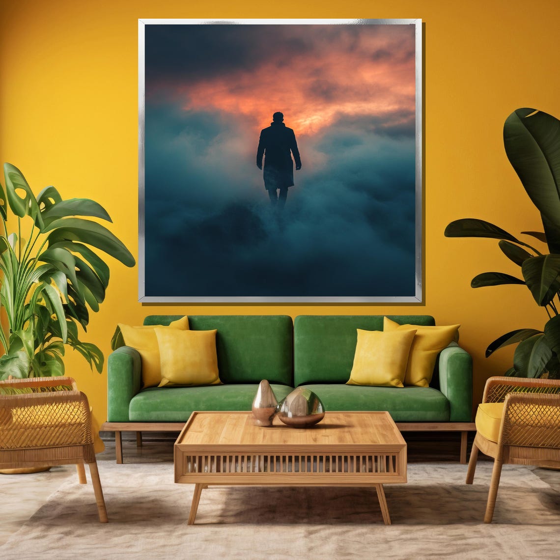 Into the Unknown Lone Man Walking Into Misty Sunset Fog Poster - Image 3