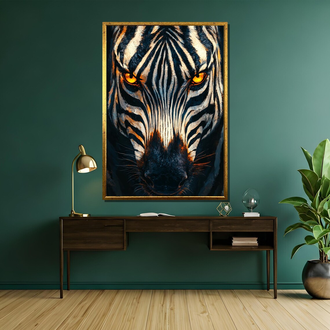 Zebra Face Close Up Striking Golden Eyes Wildlife Art Poster - Image 5