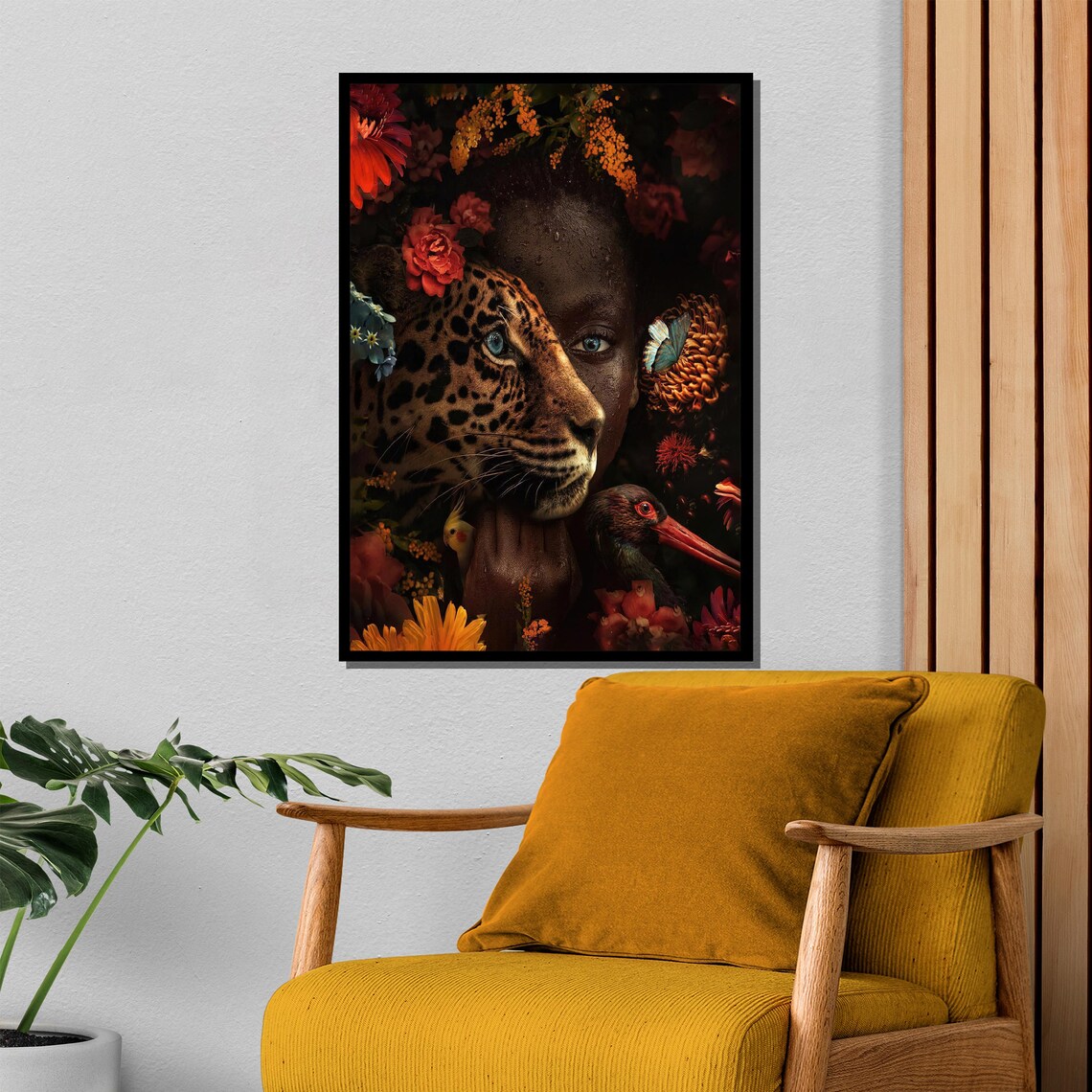 Surreal Leopard And Woman Fusion In A Floral Dreamscape Poster - Image 4