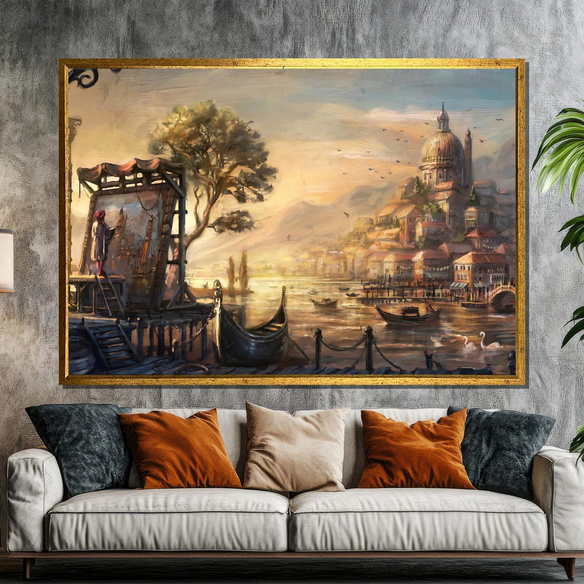 Venetian Sunset Painting Romantic Gondolas And Architecture Unique Gift For Elegant Home Decor And Art Lovers