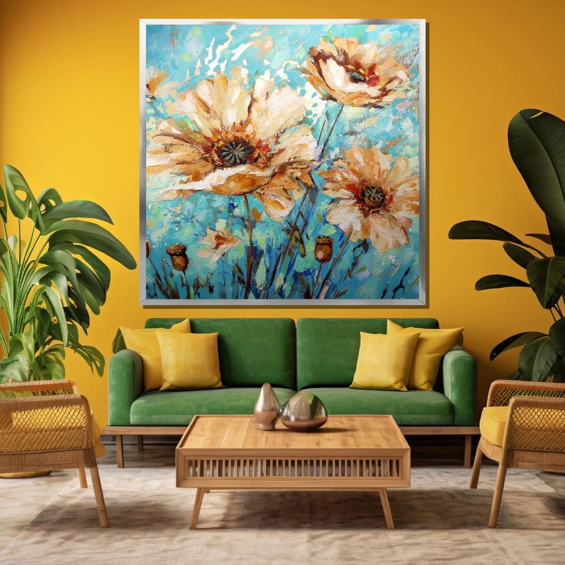 Hand Painted Wildflowers Against a Bright Blue Summer Sky Poster - Image 3