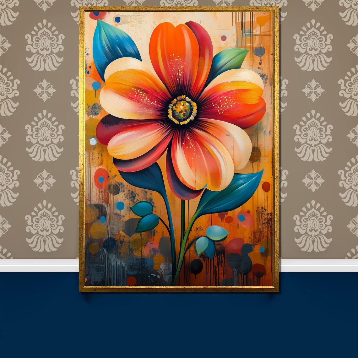 Vibrant Abstract Orange Flower Colorful Modern Bloom Wall Poster