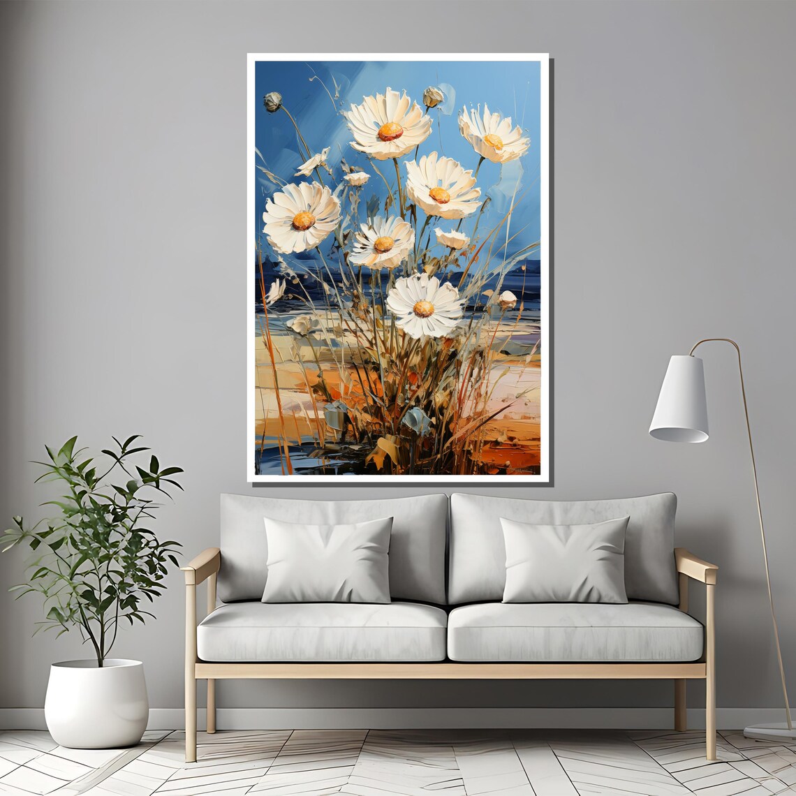 White Daisies by the Sea Under a Bright Blue Summer Sky Poster - Image 2