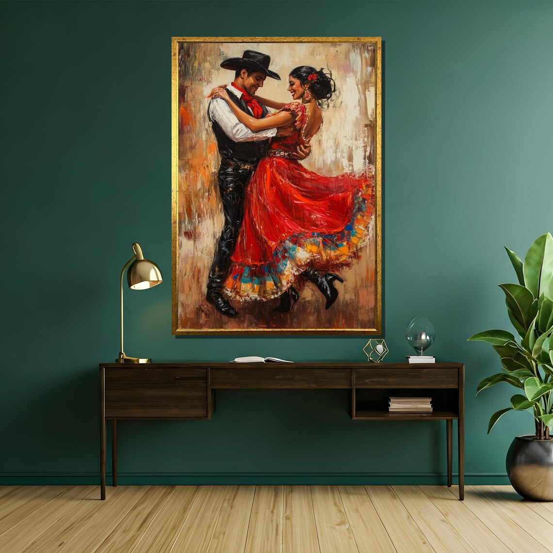 Mexican Couple Dancing Sombrero Red Dress Joyful Folk Art Poster - Image 5