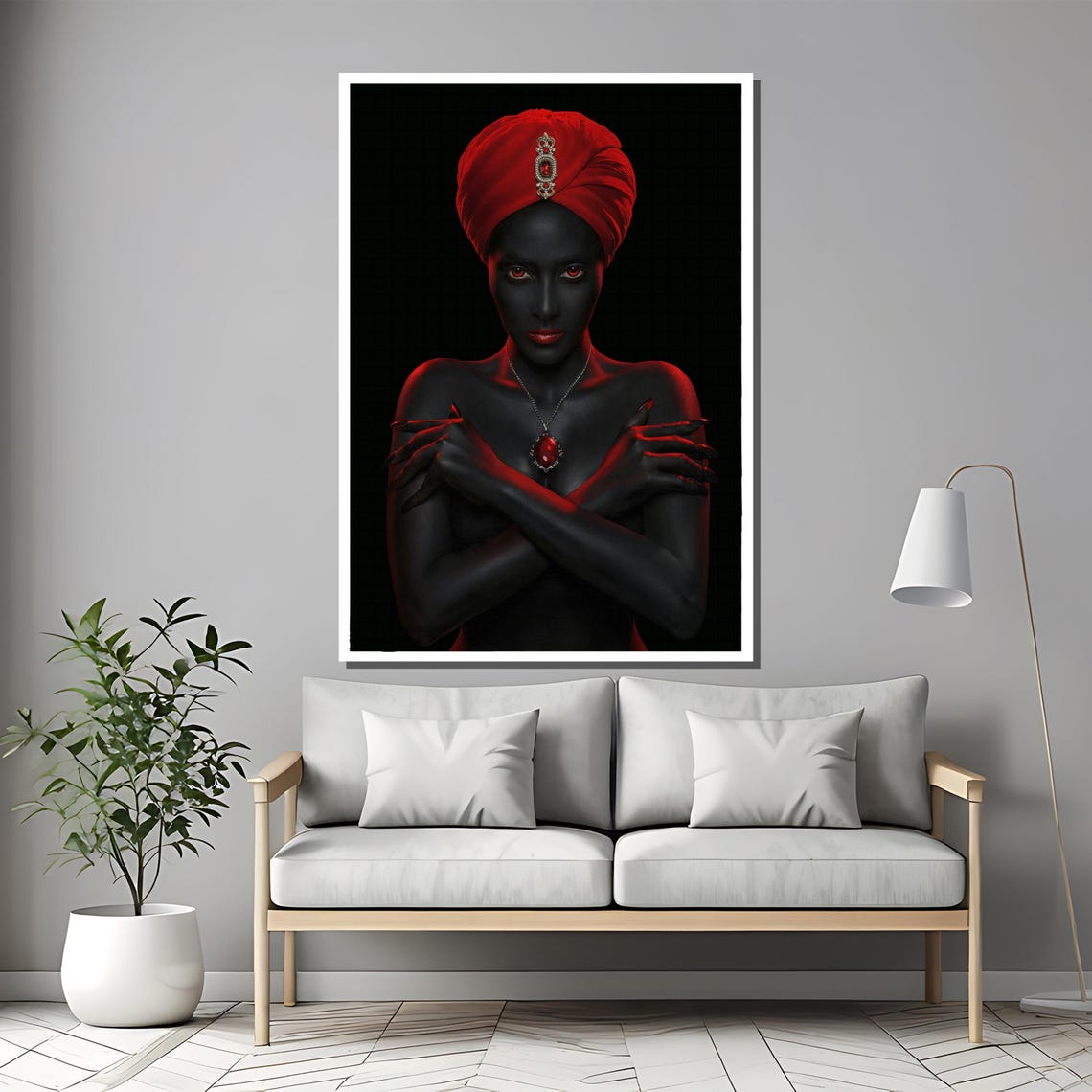 Mysterious Dark Woman In Red Turban With Jewel Gothic Art Poster - Image 2