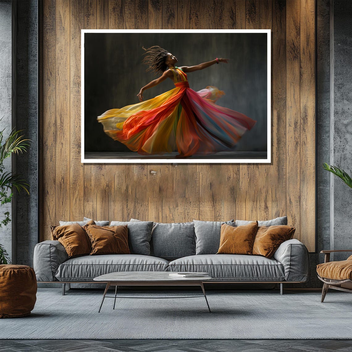 Joyful Dancer Twirling Rainbow Flowing Dress Gray Studio Art Poster - Image 2