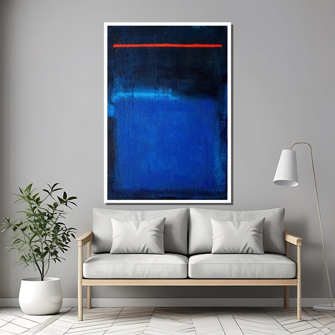 Rothko-Style Cobalt Blue Red Line Color-Field Abstract Art Poster - Image 2
