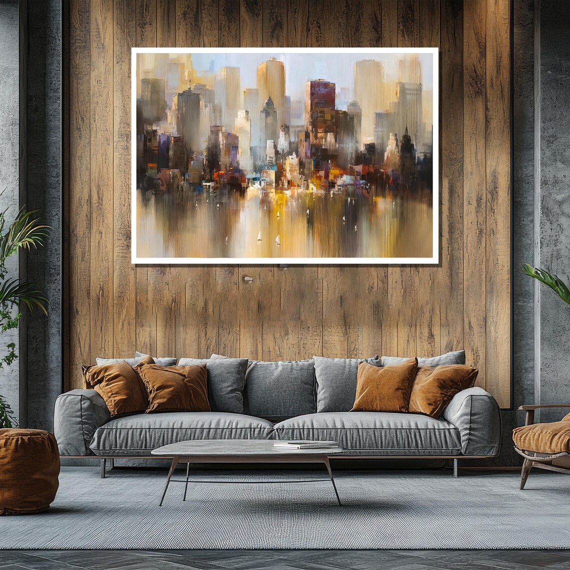 Abstract City Skyline Reflected in Water Modern Urban Painting Poster - Image 2