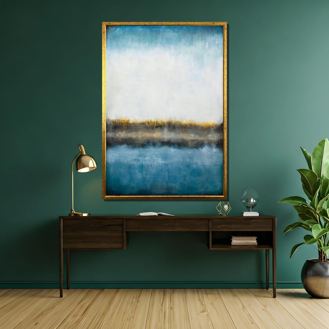 Blue and Gold Abstract Horizon Painting Serene Coastal Style Poster - Image 5