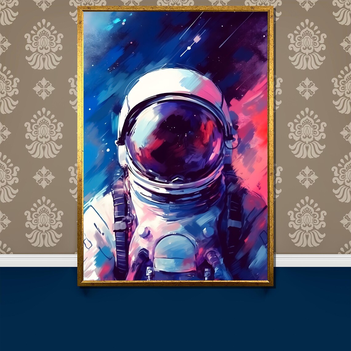 Astronaut Portrait In Cosmic Nebula Blue Pink Space Art Poster