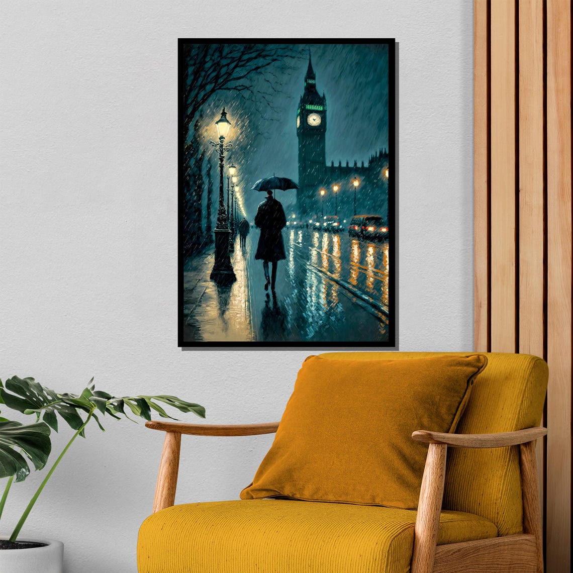 Rainy Night London Big Ben Glowing Clock Moody Travel Poster - Image 4