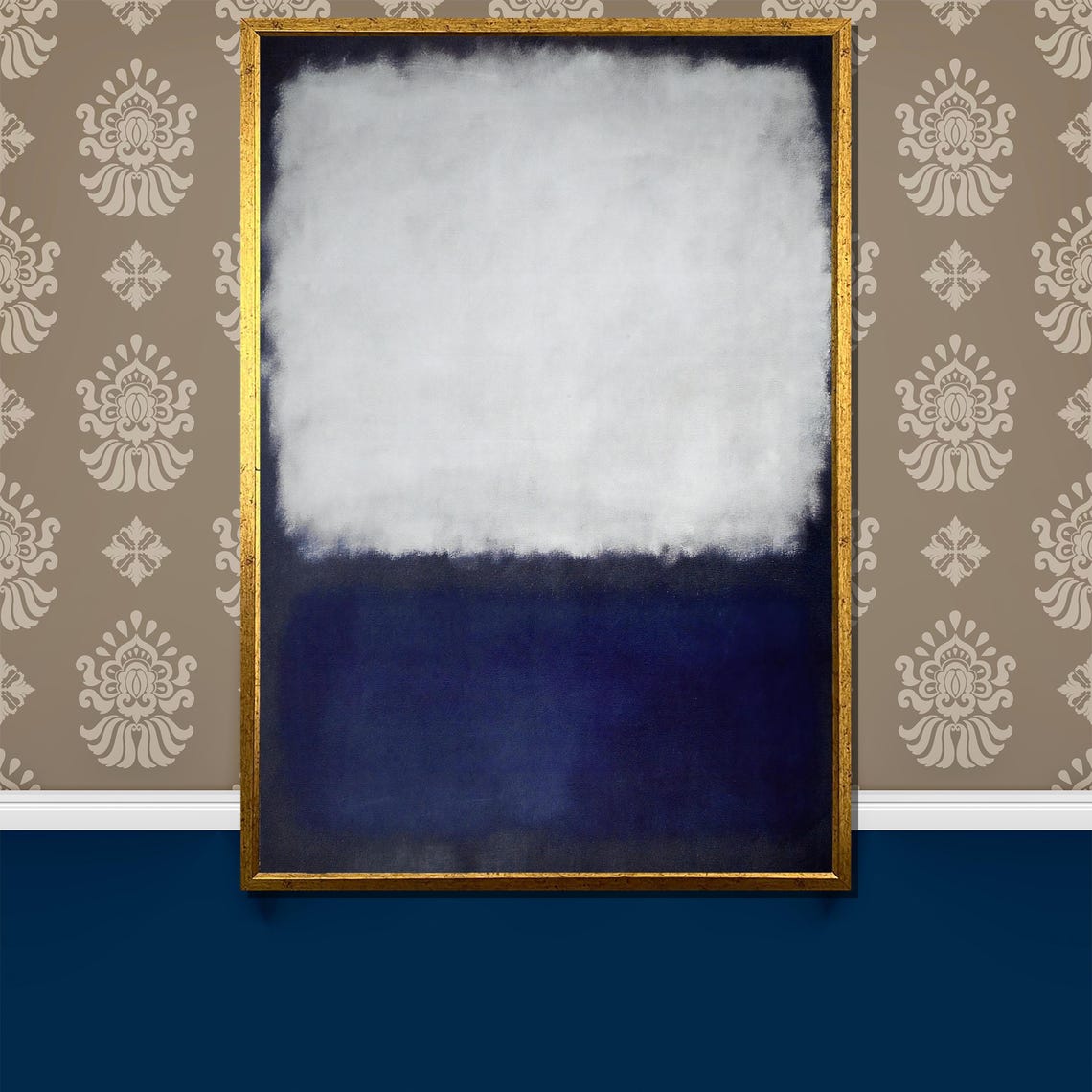 Navy Blue And White Mist Abstract Serene Moonlit Water Art Poster