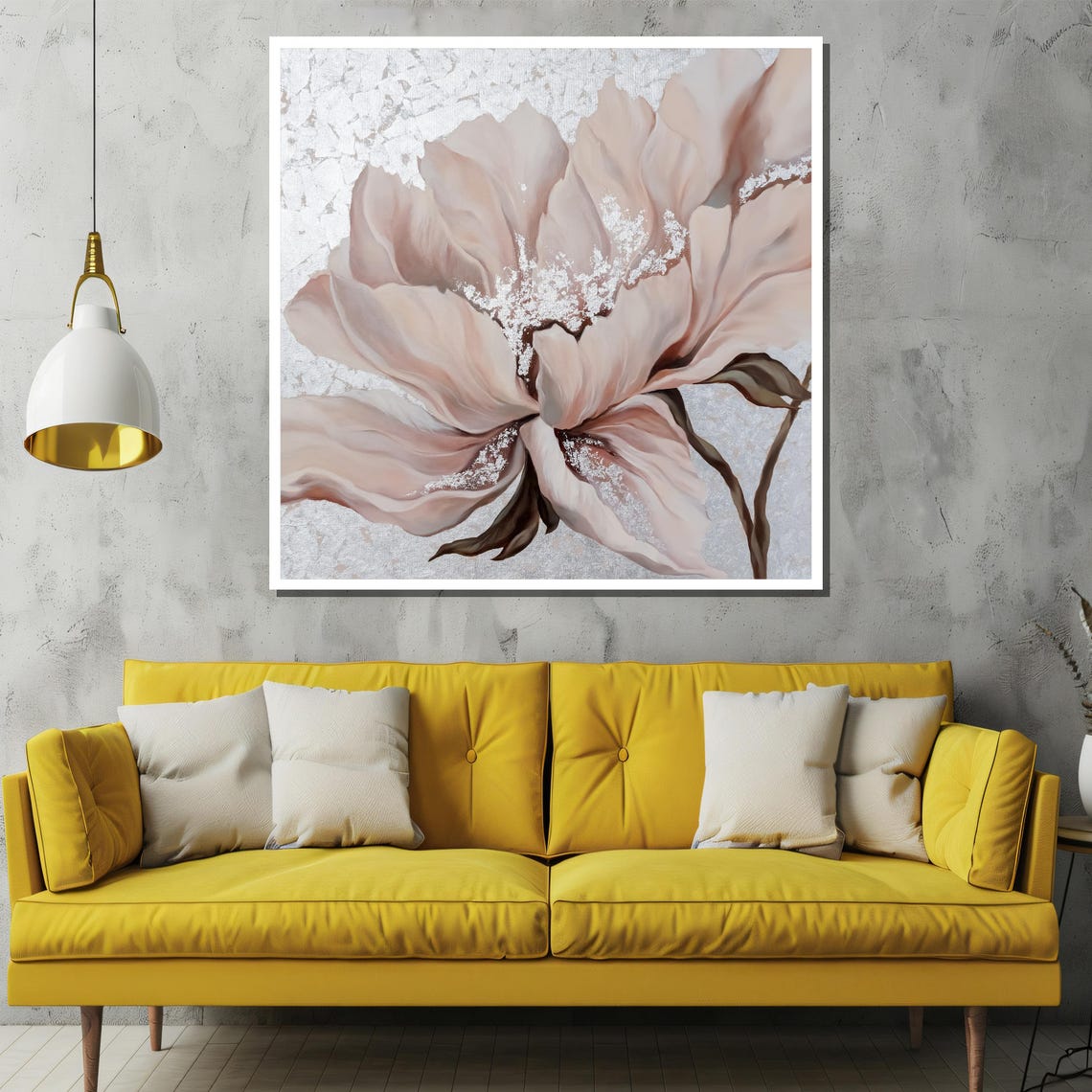 Large Beige Bloom with Shimmering Silver Leaf Accents Floral Poster - Image 2