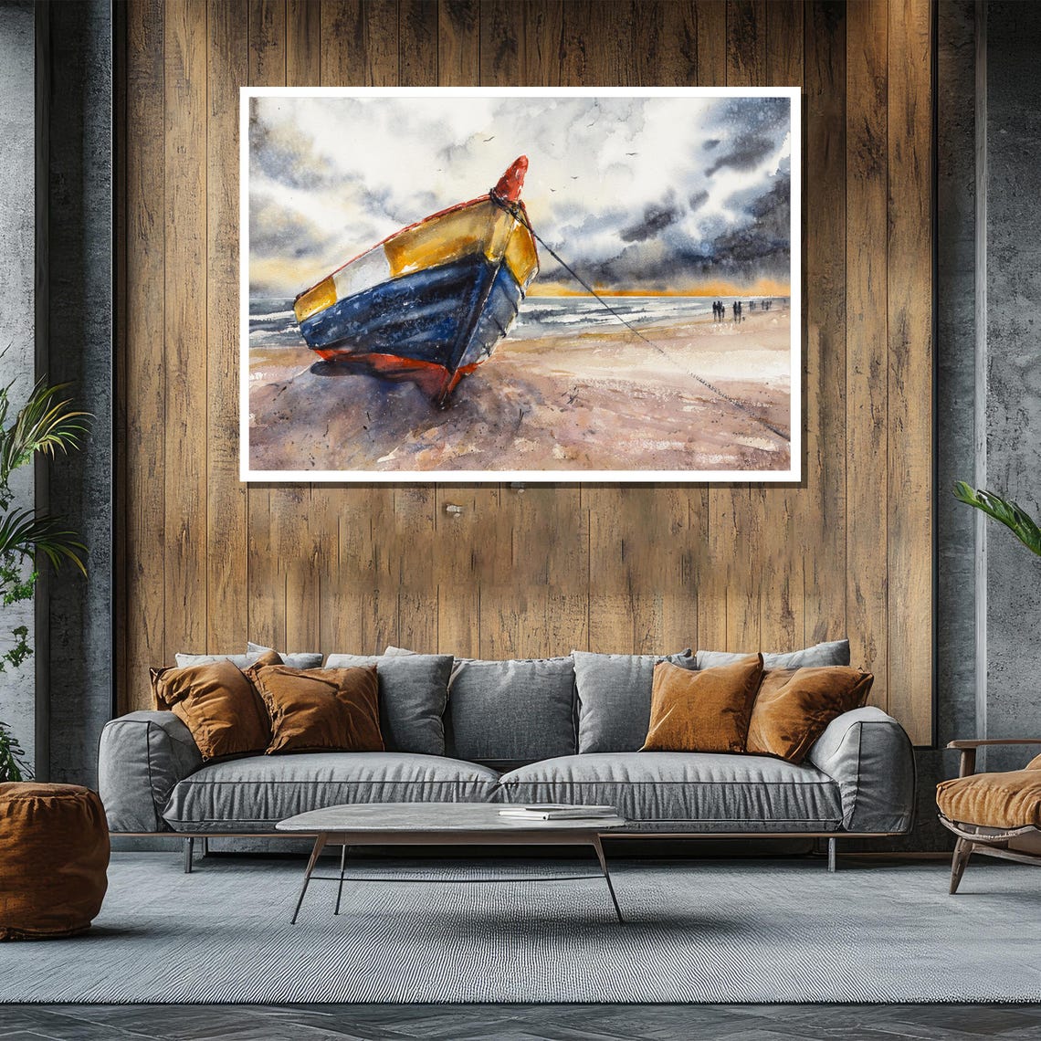 Weathered Fishing Boat Beached at Low Tide Coastal Watercolor Poster - Image 2