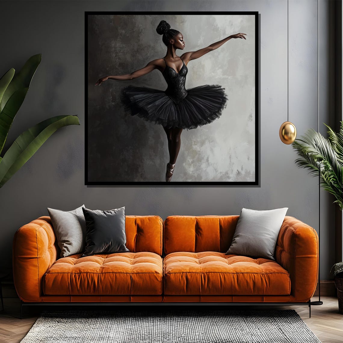 Elegant Black Ballerina Painting Graceful Dance Art Modern Ballet Wall Decor - Image 4