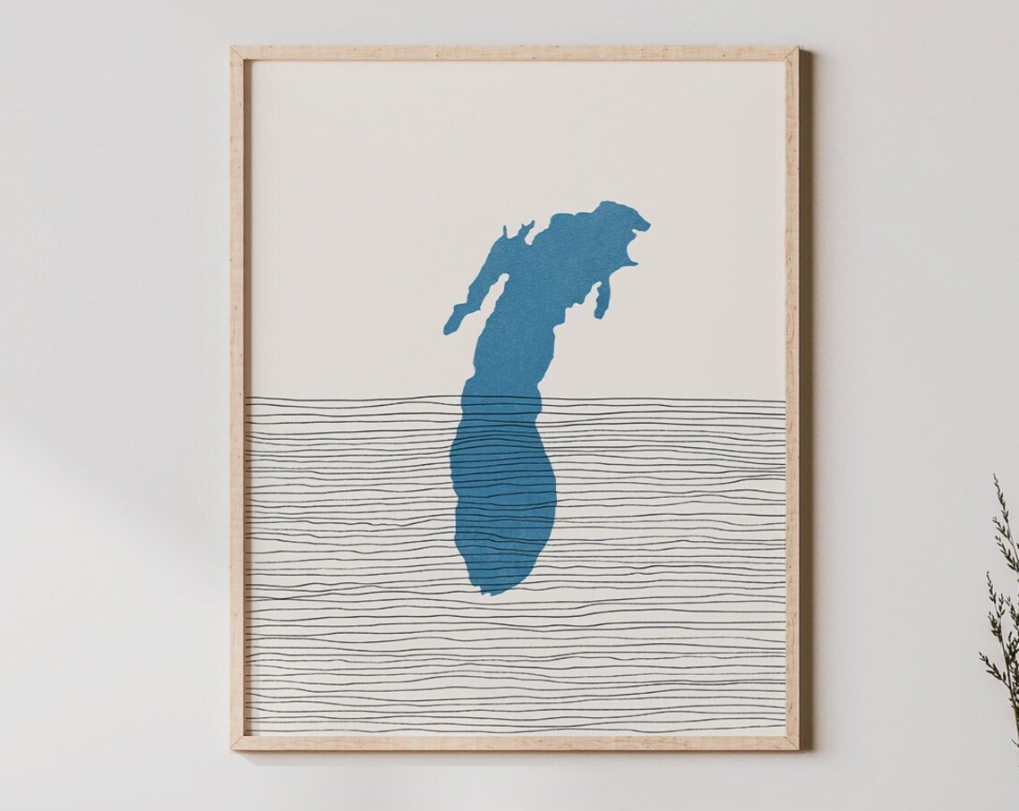 Lake Michigan Map Art Print, Boho Minimalist