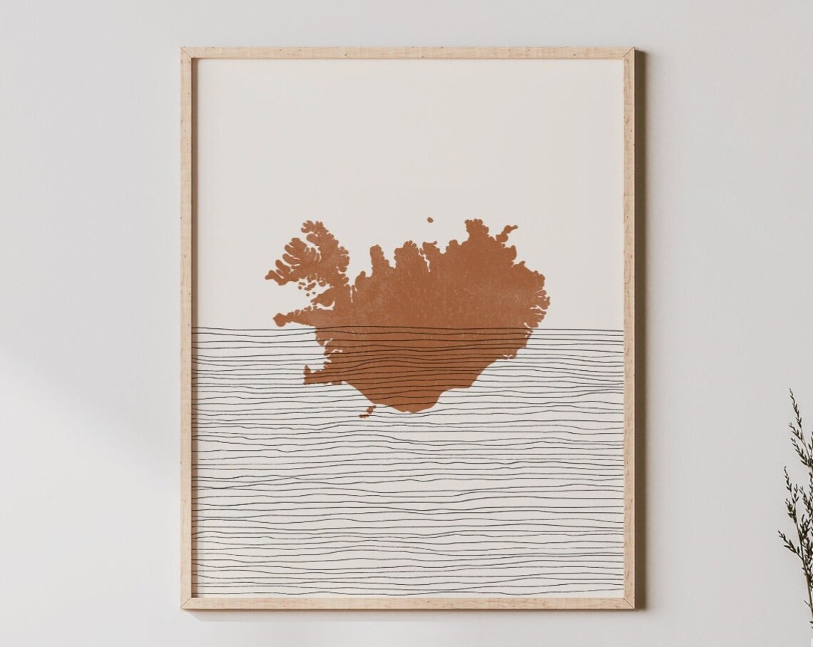 Iceland Boho Travel Poster, Map Silhouette Art Print