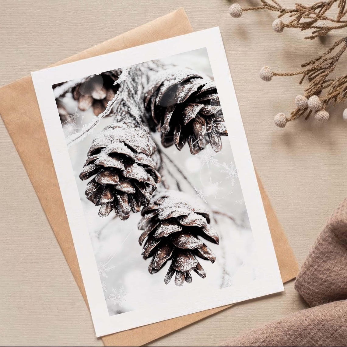 Snow Covered Pine Cones Winter Nature Photography Art Poster - Image 2